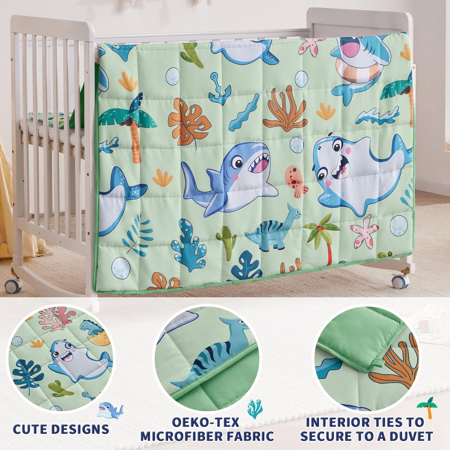 anfie Couverture lestée pour enfants (127 x 152,4 cm, 4,5 kg) – Couverture respirante avec perles de verre de qualité supérieure (requin vert)