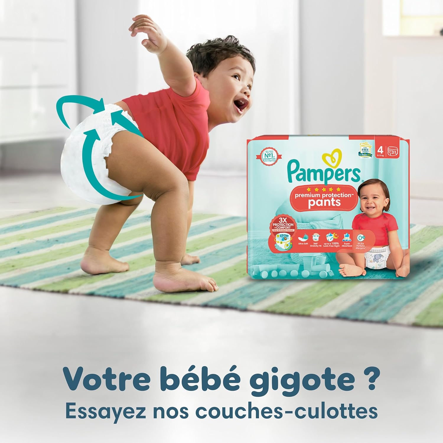 Pampers Premium Protection, Taille 2, 240 Couches, 4-8kg, Double Protection pour la peau et contre les fuites Avec Poche Stop & Protect pour aider à capturer les Fuites, Pack 1 Mois