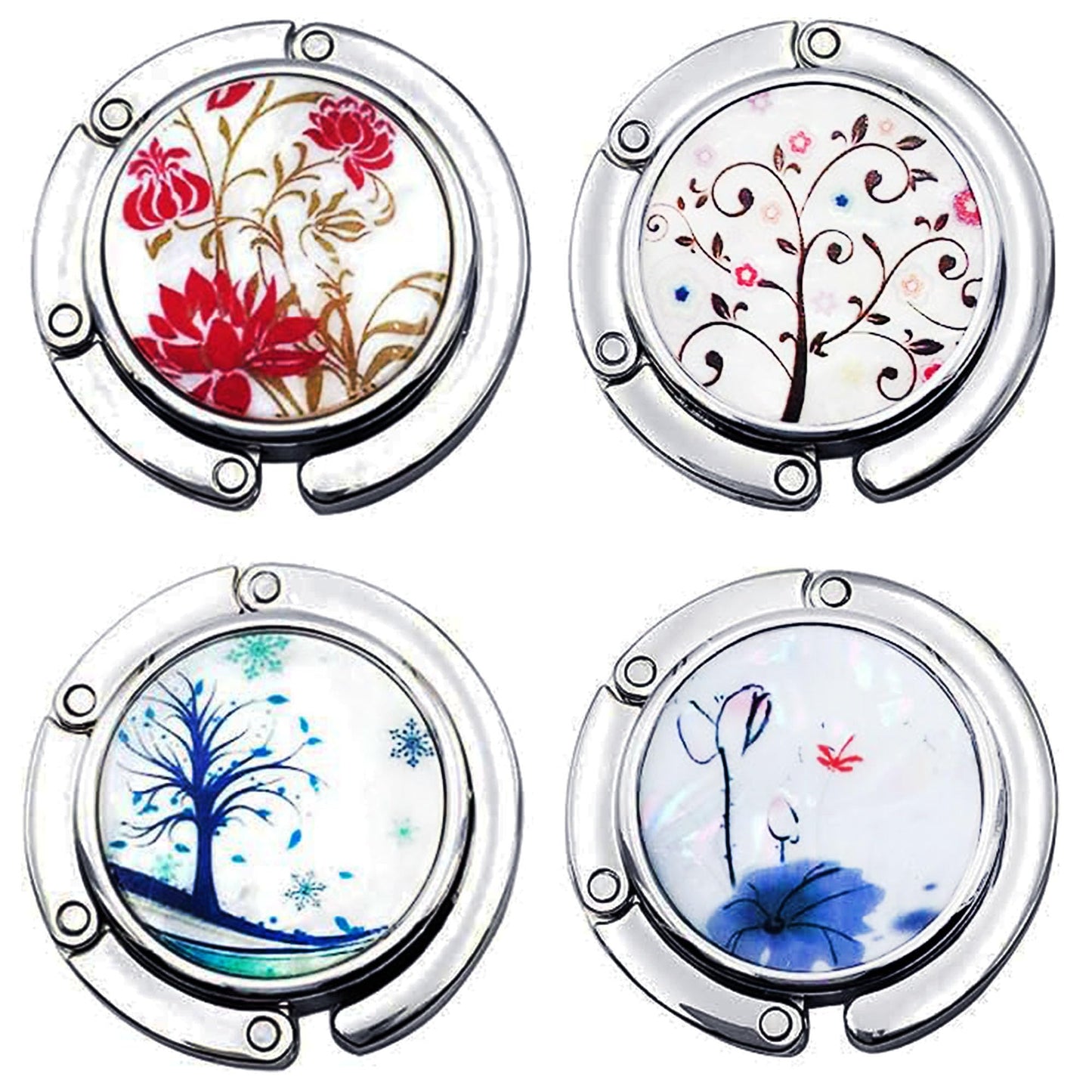 FGXY Ensemble De 4 Cintres Pliants Pour Sacs à Main, Lot De Cintres Ronds, Accroche-Sac Portable Crochet, Crochet De Sac à Main Pliable, Motifs Assortis Round, Pour Cintres Table (Fleurs)