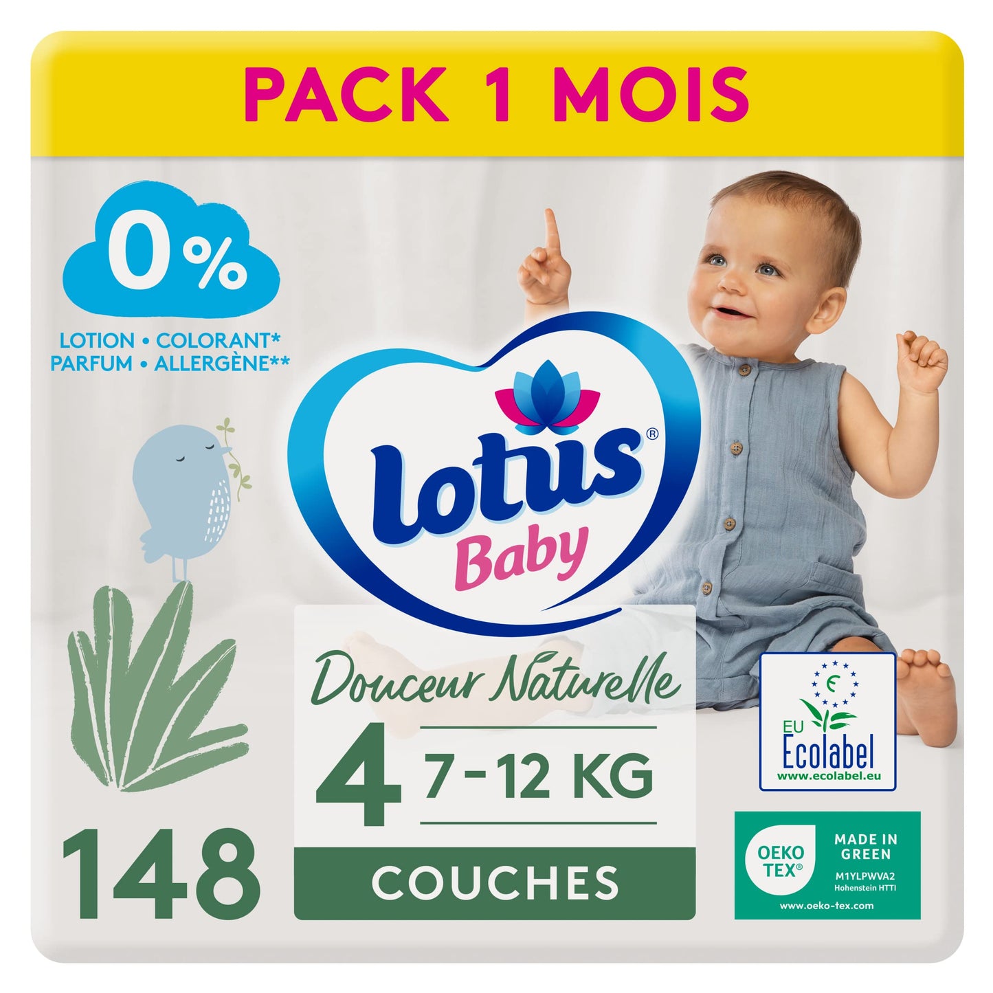 Lotus Baby Douceur Naturelle - Couches Taille 1 (2-5 kg/Nouveau-né) Pack 1 mois - 80 couches
