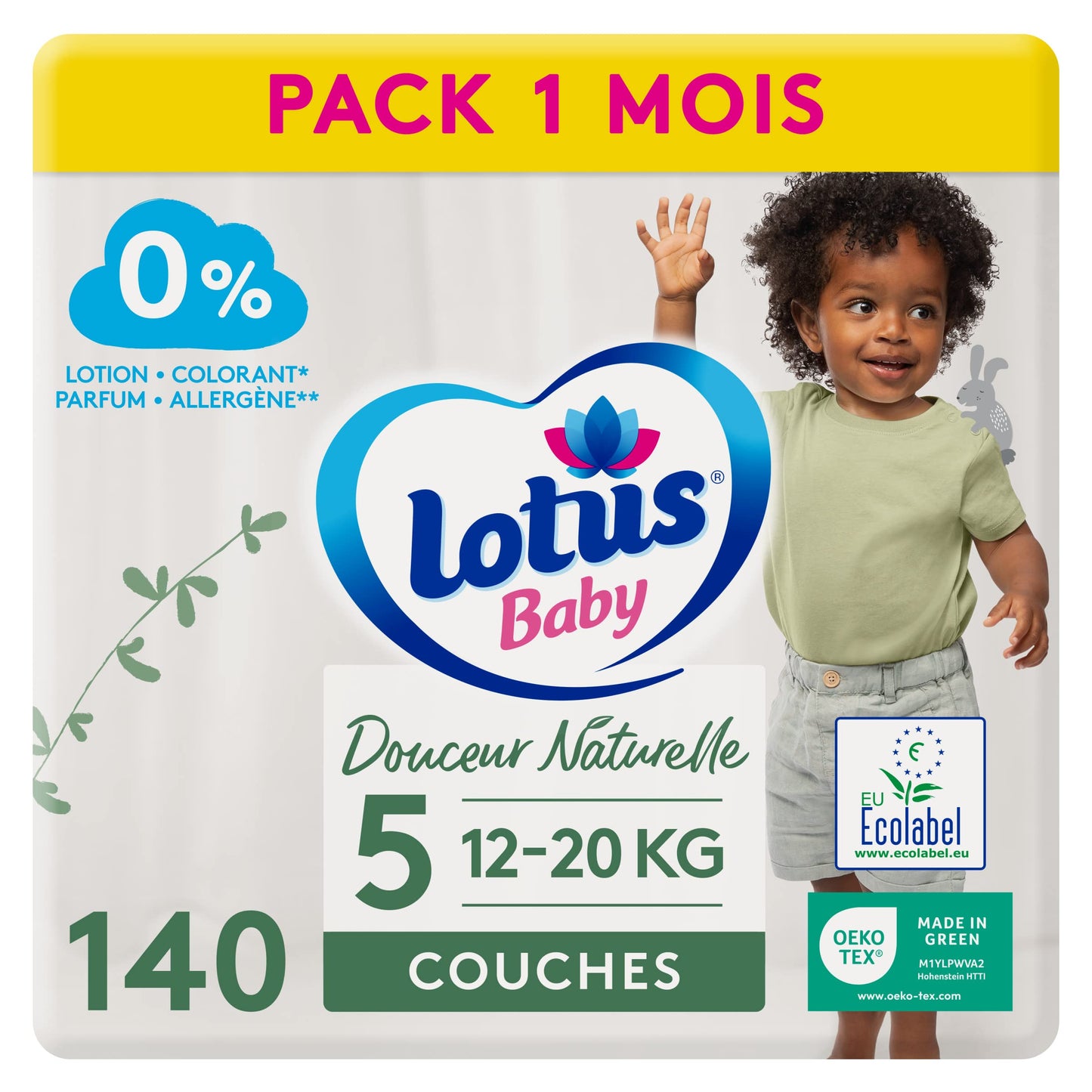 Lotus Baby Douceur Naturelle - Couches Taille 1 (2-5 kg/Nouveau-né) Pack 1 mois - 80 couches