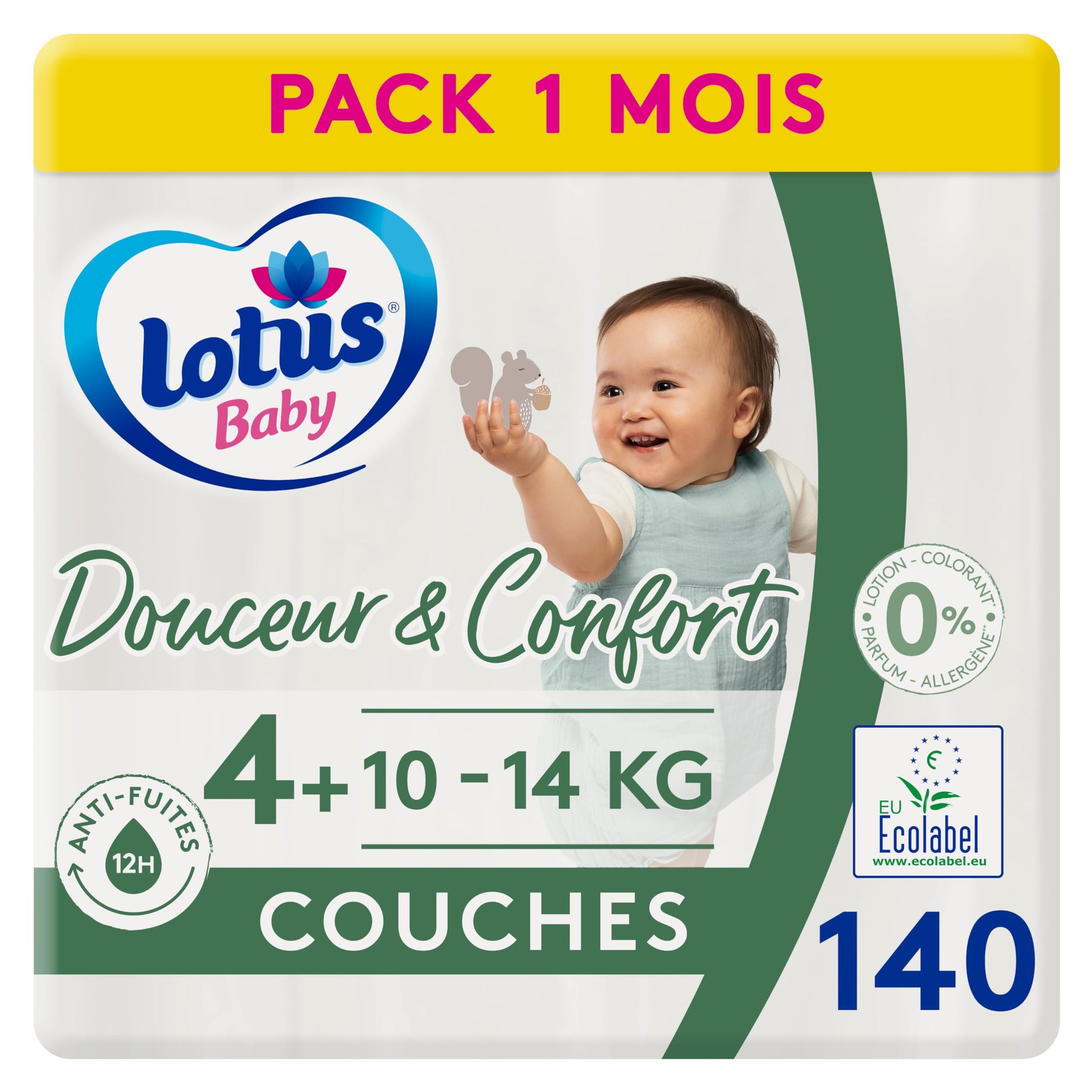 Lotus Baby Douceur Naturelle - Couches Taille 1 (2-5 kg/Nouveau-né) Pack 1 mois - 80 couches