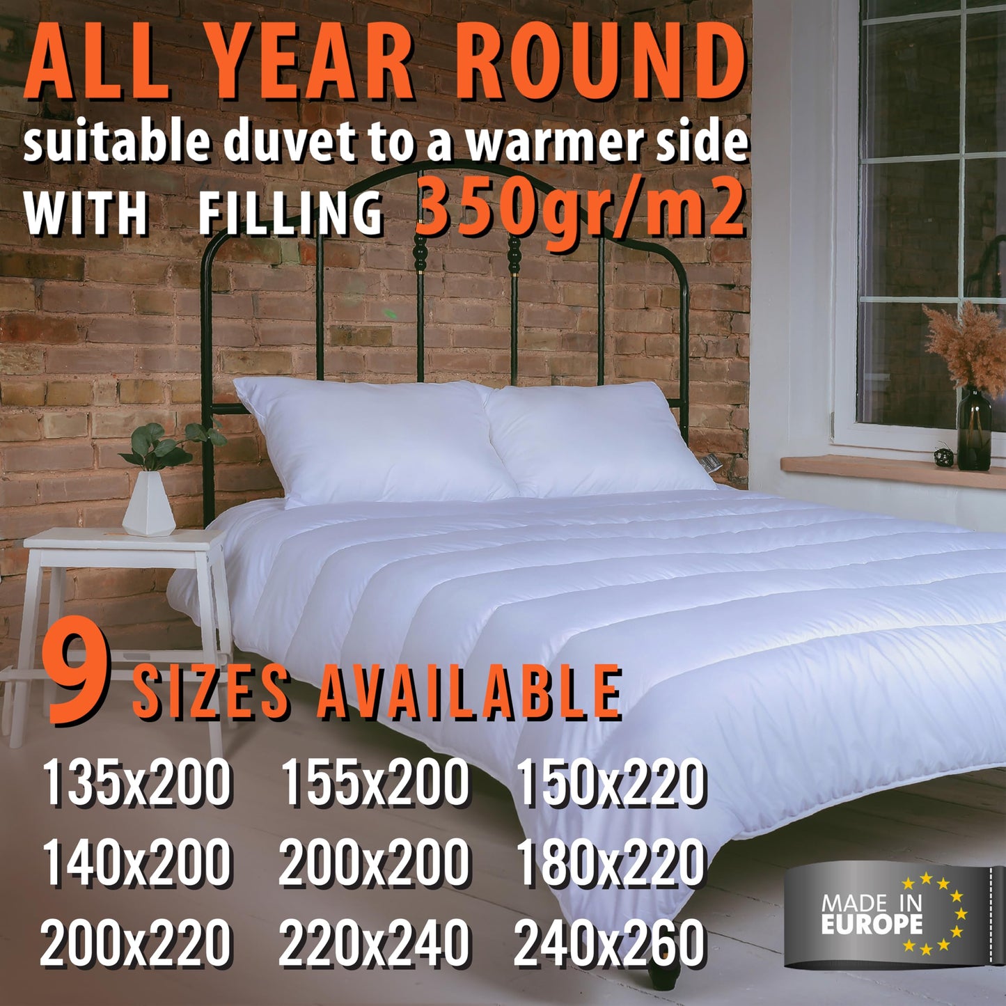 FAM Home Couette 140x200 en Microfibre Lavable Hypoallergénique Blanc I Couette 1 Personne