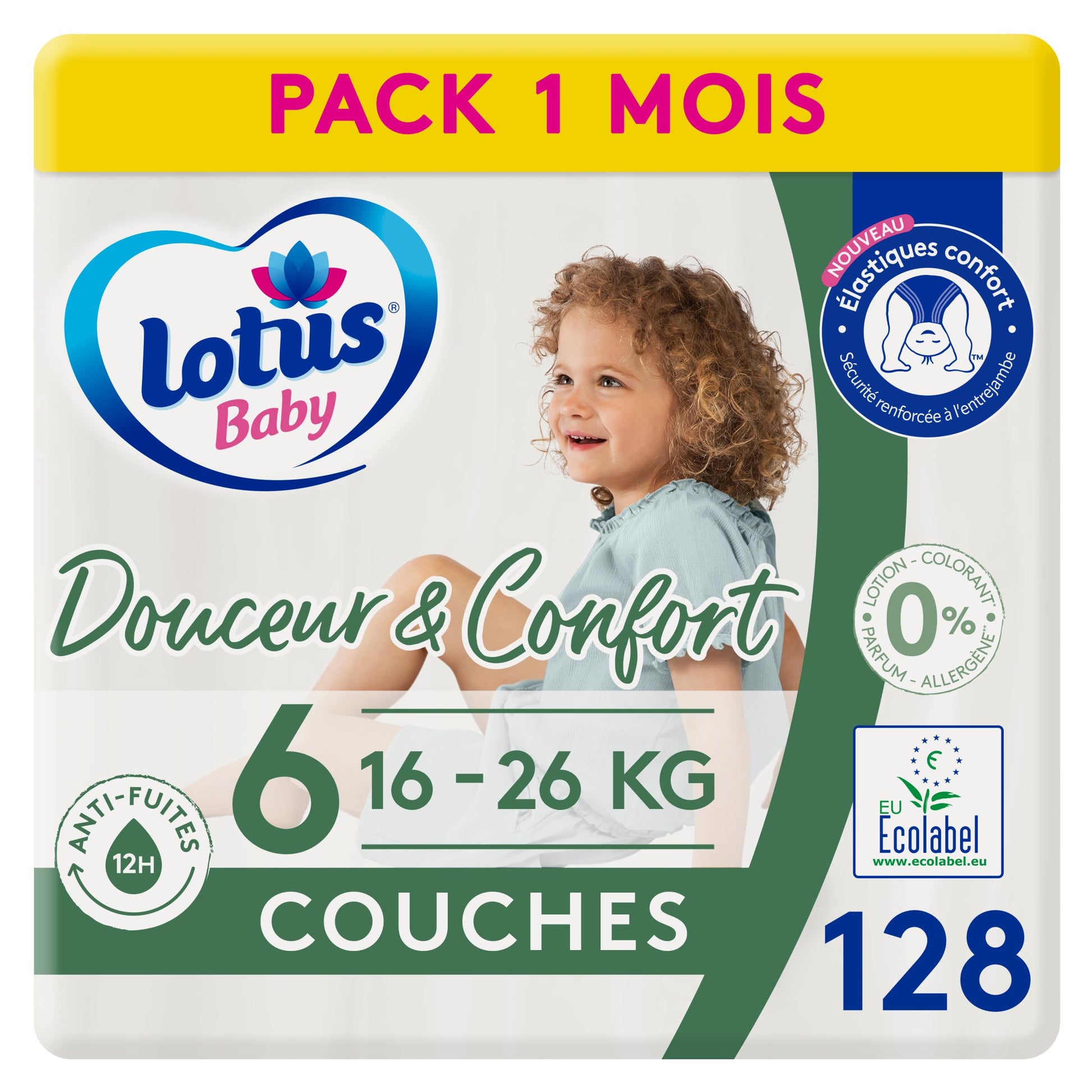 Lotus Baby Douceur Naturelle - Couches Taille 1 (2-5 kg/Nouveau-né) Pack 1 mois - 80 couches