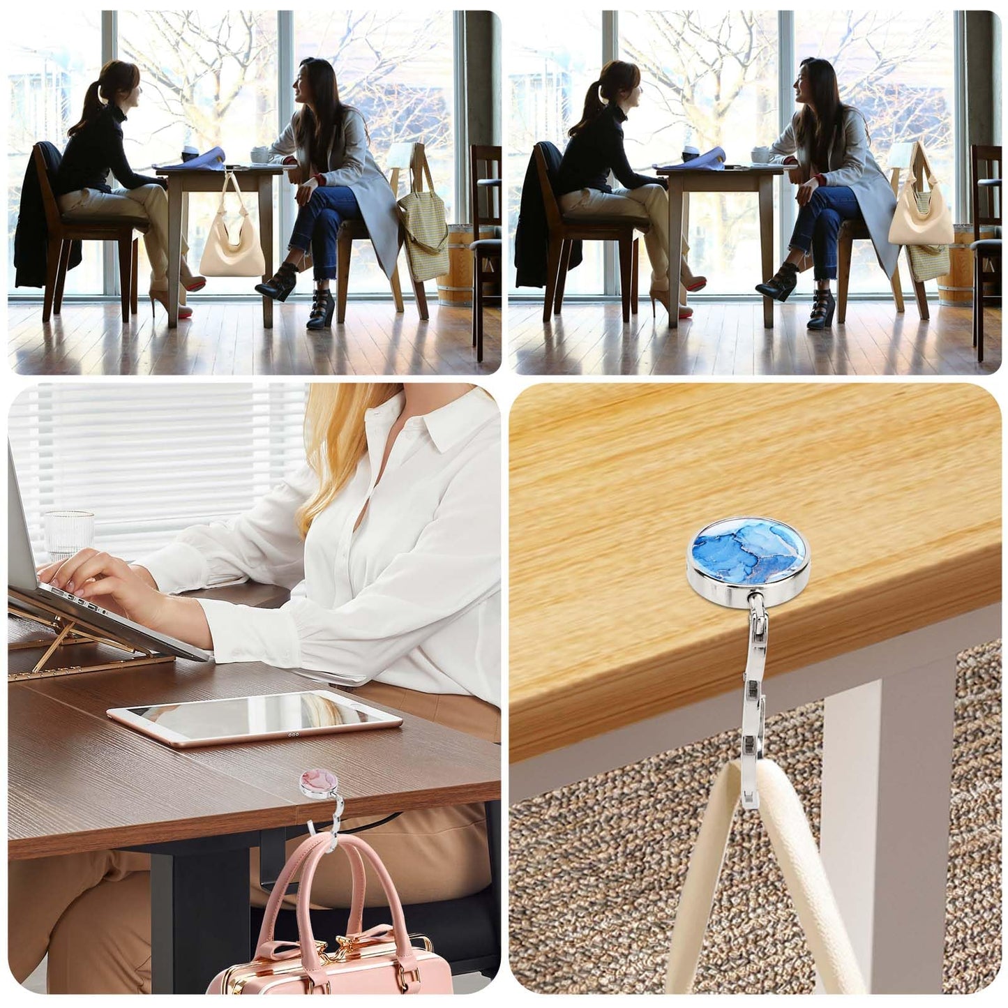 Zikenis Lot de 4 supports de sac à main de table - Antidérapants - Pliable - Pour sacs à main dans le bureau, le restaurant, le marbrure