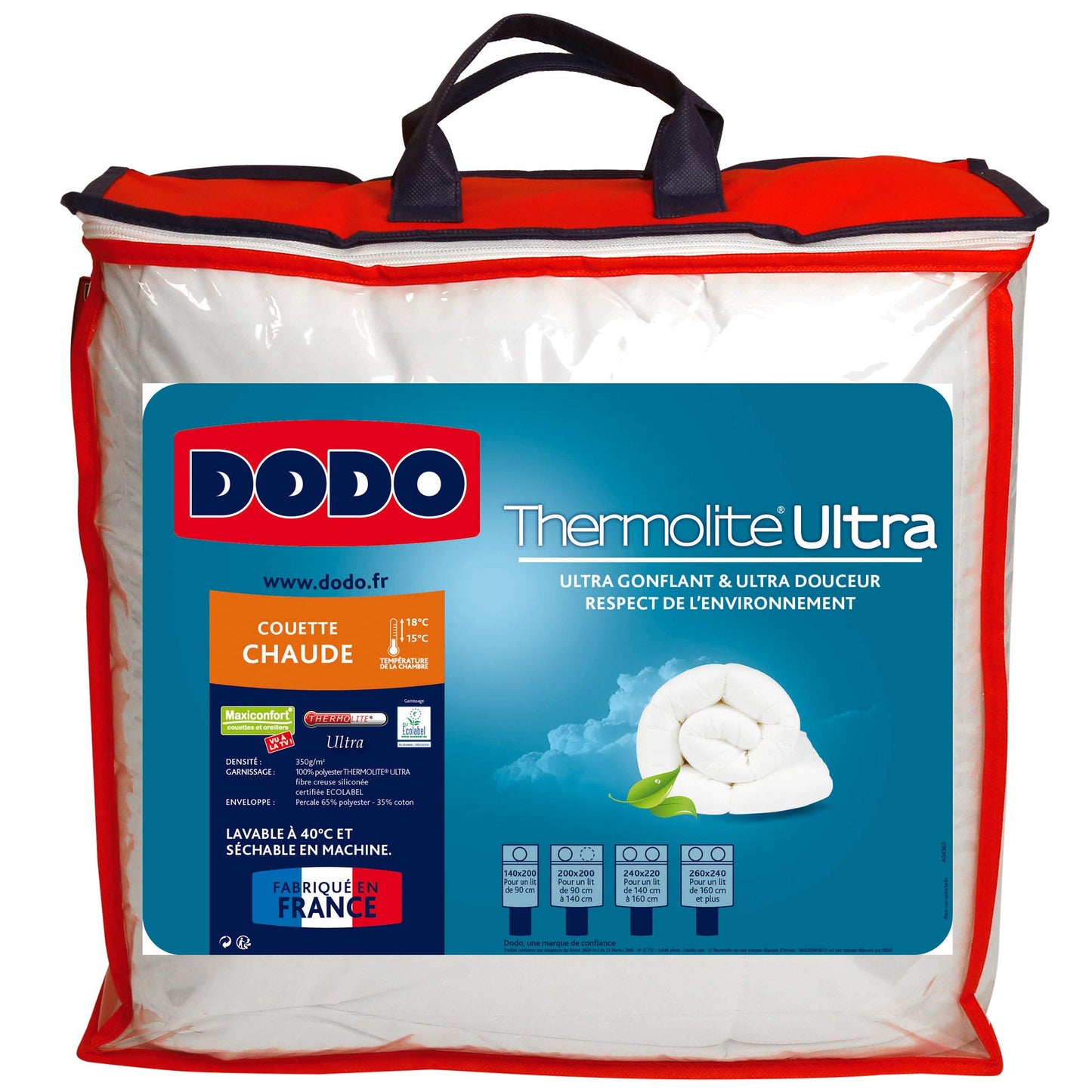 DODO | Couette Chaude Ultra Gonflante 240x260 | pour lit 2 Personnes | Couette Maxiconfort Thermolite Ultra| Douce et Fibre Recyclée | Fabriqué en France | Lavable en Machine à 40°c