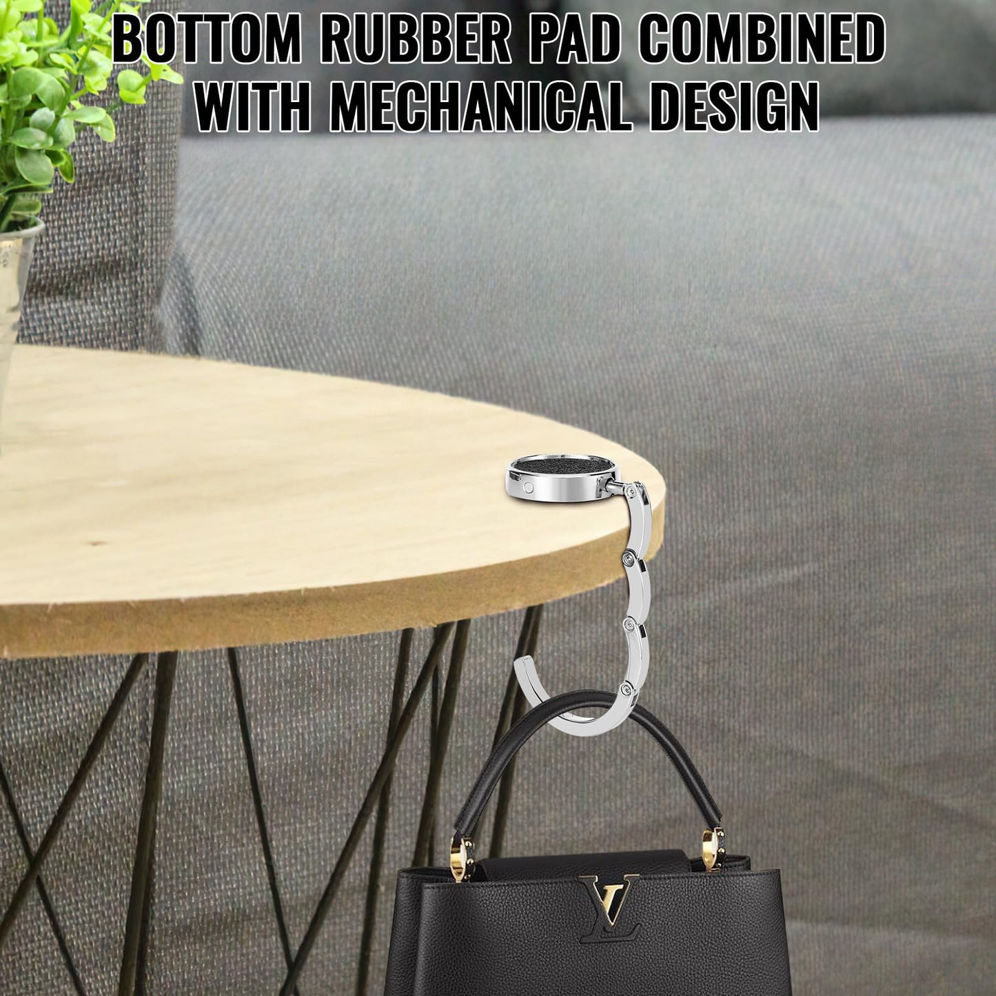 Auauraintt Lot de 2 crochets de table et de sac, pliable, antidérapant, jusqu'à 3 kg, pour sacs au bureau, restaurant, cintre à vêtements (noir flash)