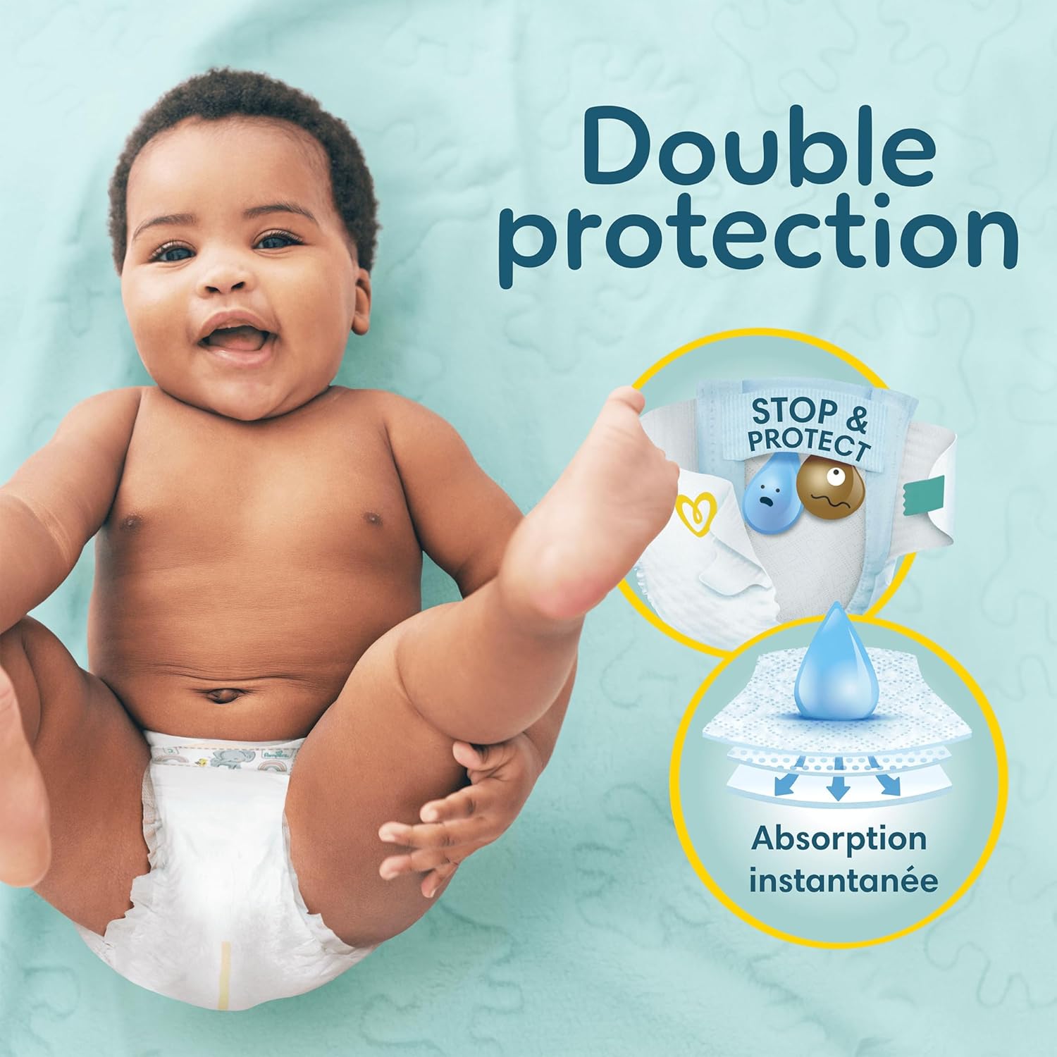 Pampers Premium Protection, Taille 2, 240 Couches, 4-8kg, Double Protection pour la peau et contre les fuites Avec Poche Stop & Protect pour aider à capturer les Fuites, Pack 1 Mois