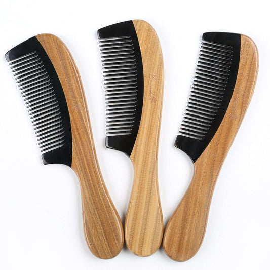 Peigne Breezelike - Peigne cheveux Breezelike - Peigne démêloir en bois naturel pour cheveux frisés - Peigne antistatique en bois de santal et corne de buffle pour hommes, femmes et enfants.