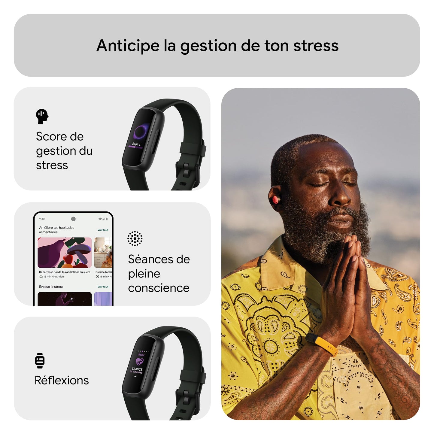 Google Fitbit Inspire 3 Bracelet d’activité sport et santé avec jusqu’à 10 jours d’autonomie de batterie et compatible avec Android et iOS, Parme, Noir intense