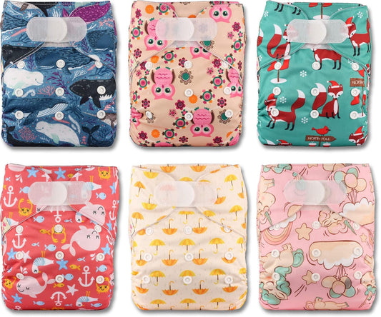 Littles & Bloomz Lot de 6 Couches Réutilisables Lavable pour Bébé avec Fermeture Crochet et Boucle, FLV2-0608