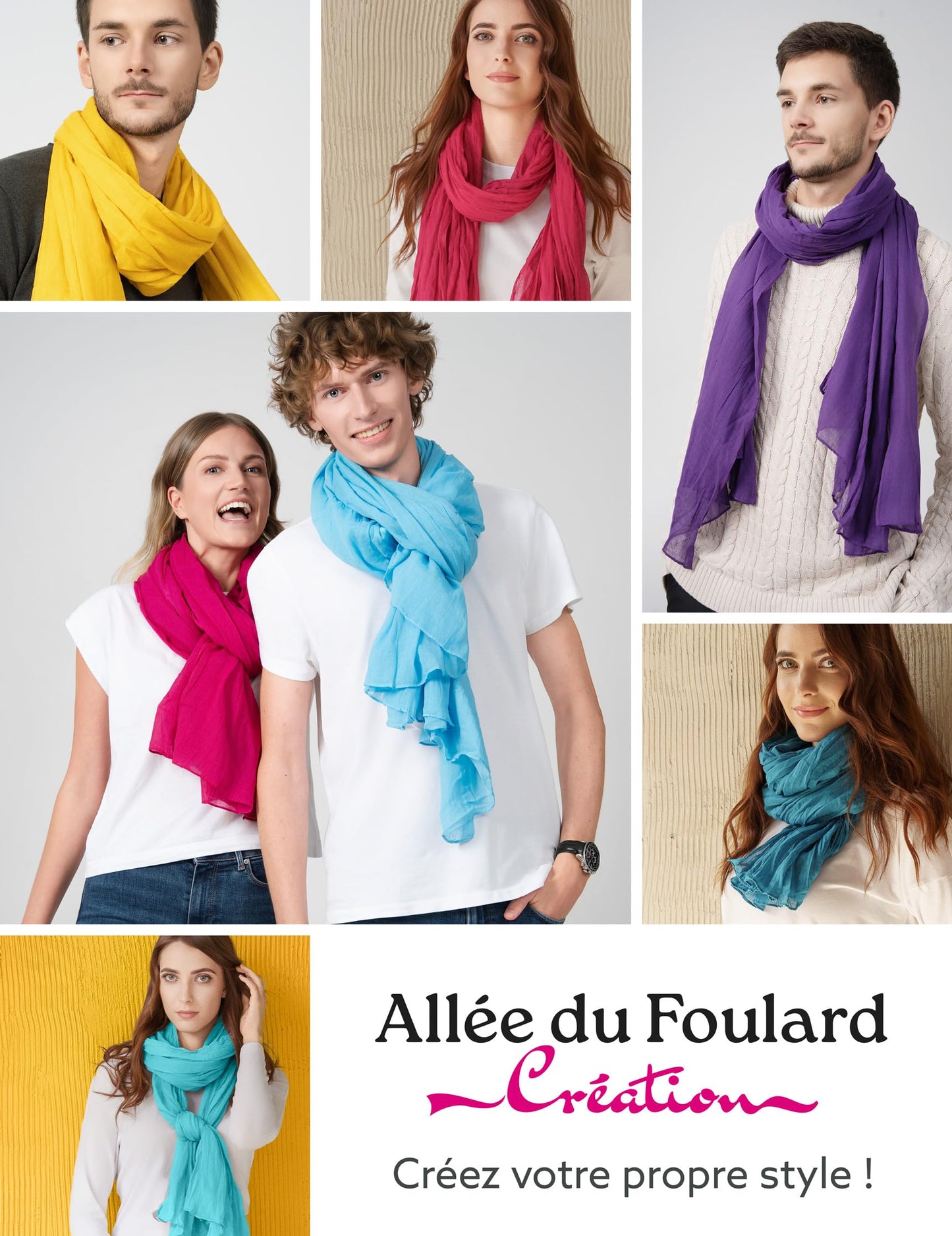 ALLEE DU FOULARD - Cheche, Écharpe, Chale Premium - Blanc - 100% Coton - Taille 200 X 110 CM - Chèche Femme et Homme - Plus De 50 coloris Unis
