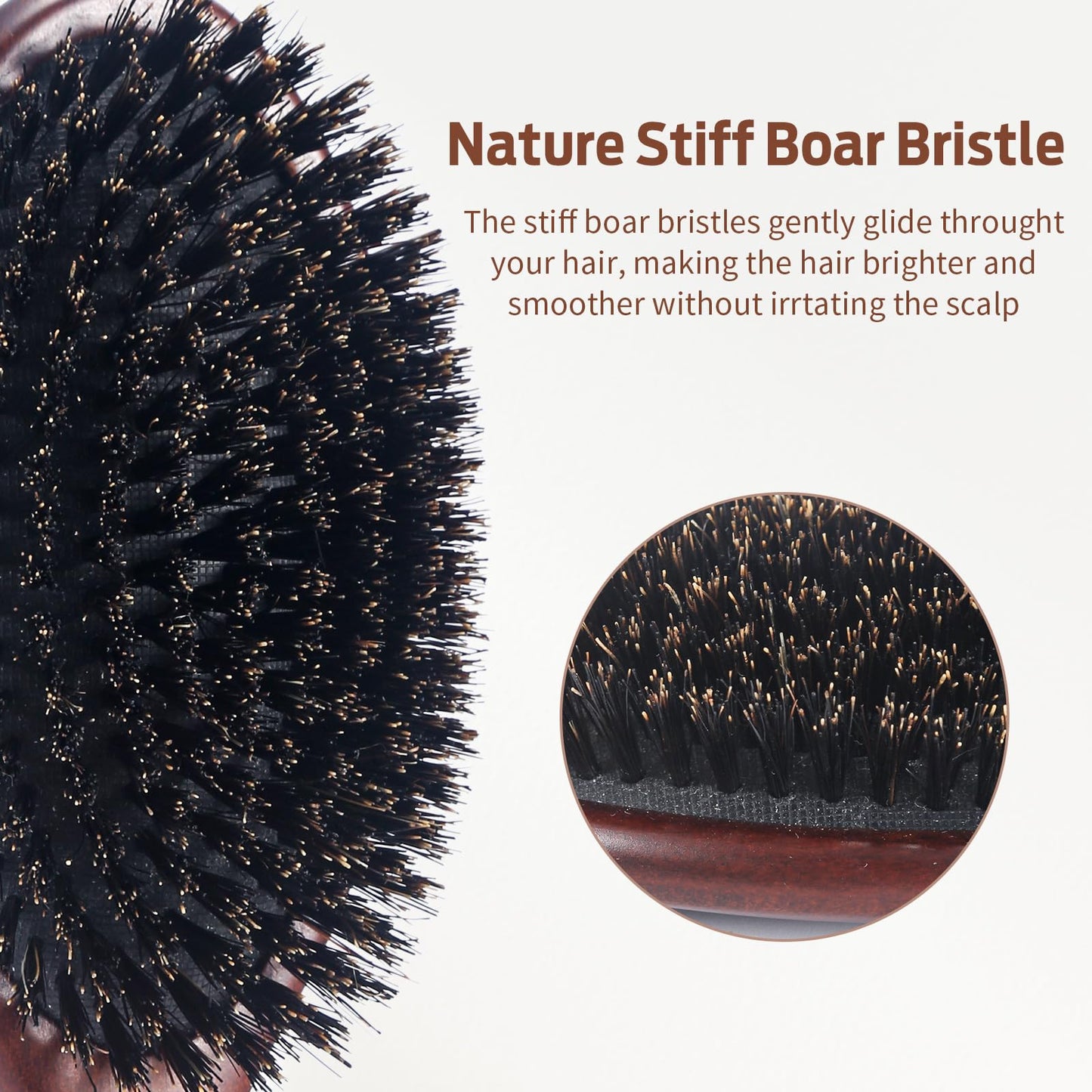 RAVEGO Brosse à cheveux en poils de sanglier pour femme, homme, enfant - Pour démêler et coiffer - Poils naturels pour cheveux fins et fins - Poils rigides