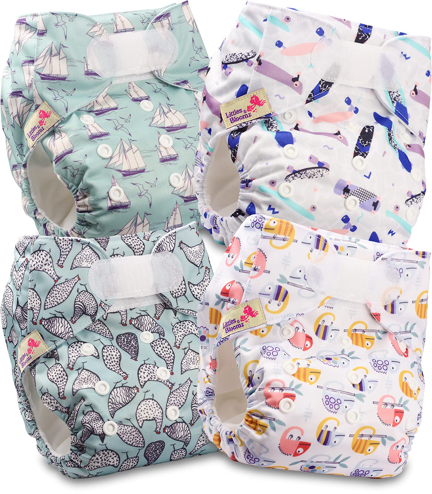 Littles & Bloomz Lot de 6 Couches Réutilisables Lavable pour Bébé avec Fermeture Crochet et Boucle, FLV2-0608