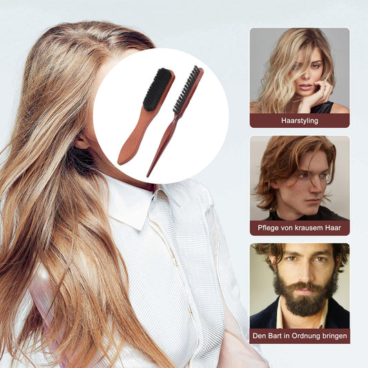 Lot de 2 brosses en poils de sanglier Sleek Bun Brosse Teasing Hair Bristle Brosse à barbe Hommes Poils naturels doux pour coiffer les cheveux et la barbe