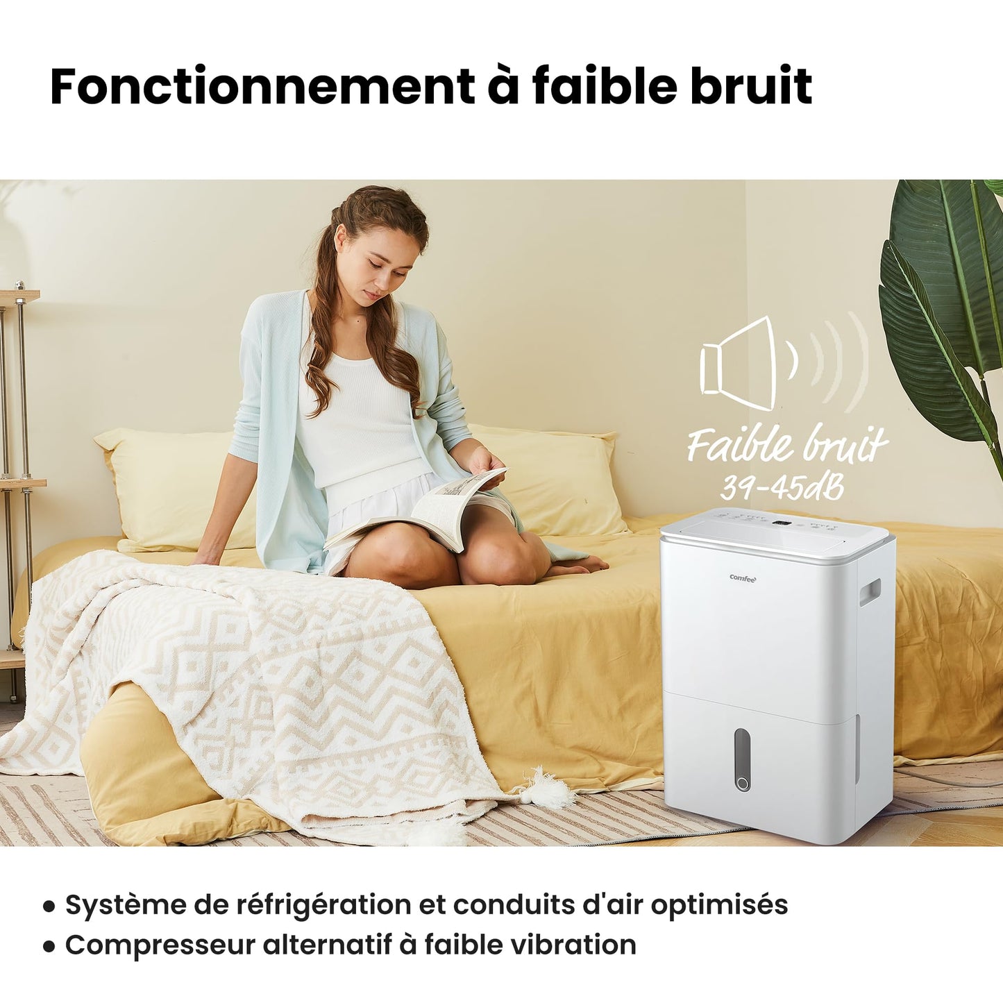COMFEE' Déshumidificateur 2-EN-1,Elimine l'humidité jusqu'à 16L-Jour, Purification d'air avec ioniseur, 4 Modes, Fonction Air Swing, Contrôle APP, Idéal pour pièces de 29-44㎡, Easy Dry 16