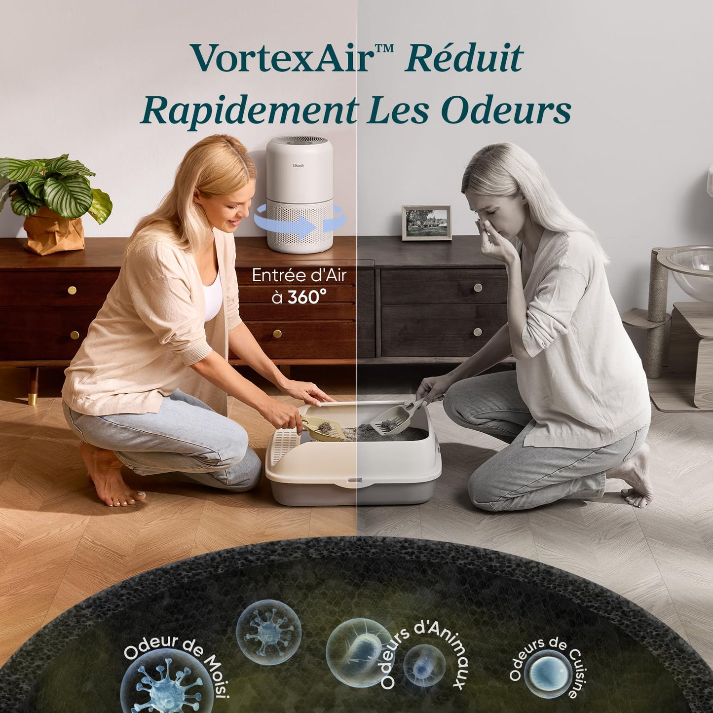 LEVOIT Purificateur d'Air Masion avec HEPA Filtre, CADR 187m³/h, 360° Purifier, 24dB Mode Veille, 100%Sans Ozone, avec 3 Vitesses, Minuterie, Capturer la Fumée Pollen Poussière Core 300