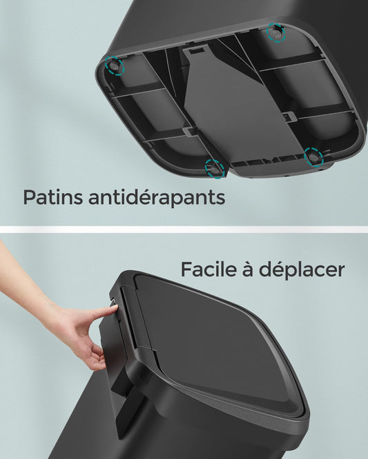SONGMICS Poubelle de Cuisine, 50L, Poubelle à Pédale en Métal avec Couvercle, Grande et Haute, Noir LTB530B5002