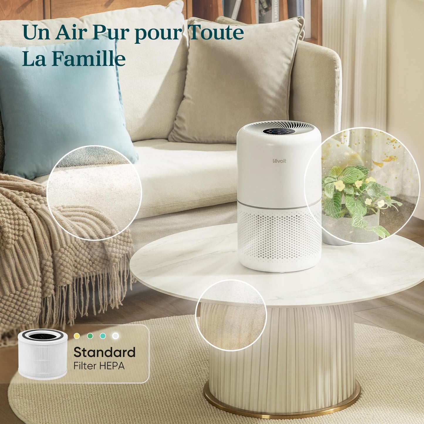 LEVOIT Purificateur d'Air HEPA Intelligent contre Allergie Pollen & Graminée, Purifier jusqu'à 50㎡, Surveille La Qualité de l'Air, Contrôle par App Alexa, 22dB Silencieux, Core 300S
