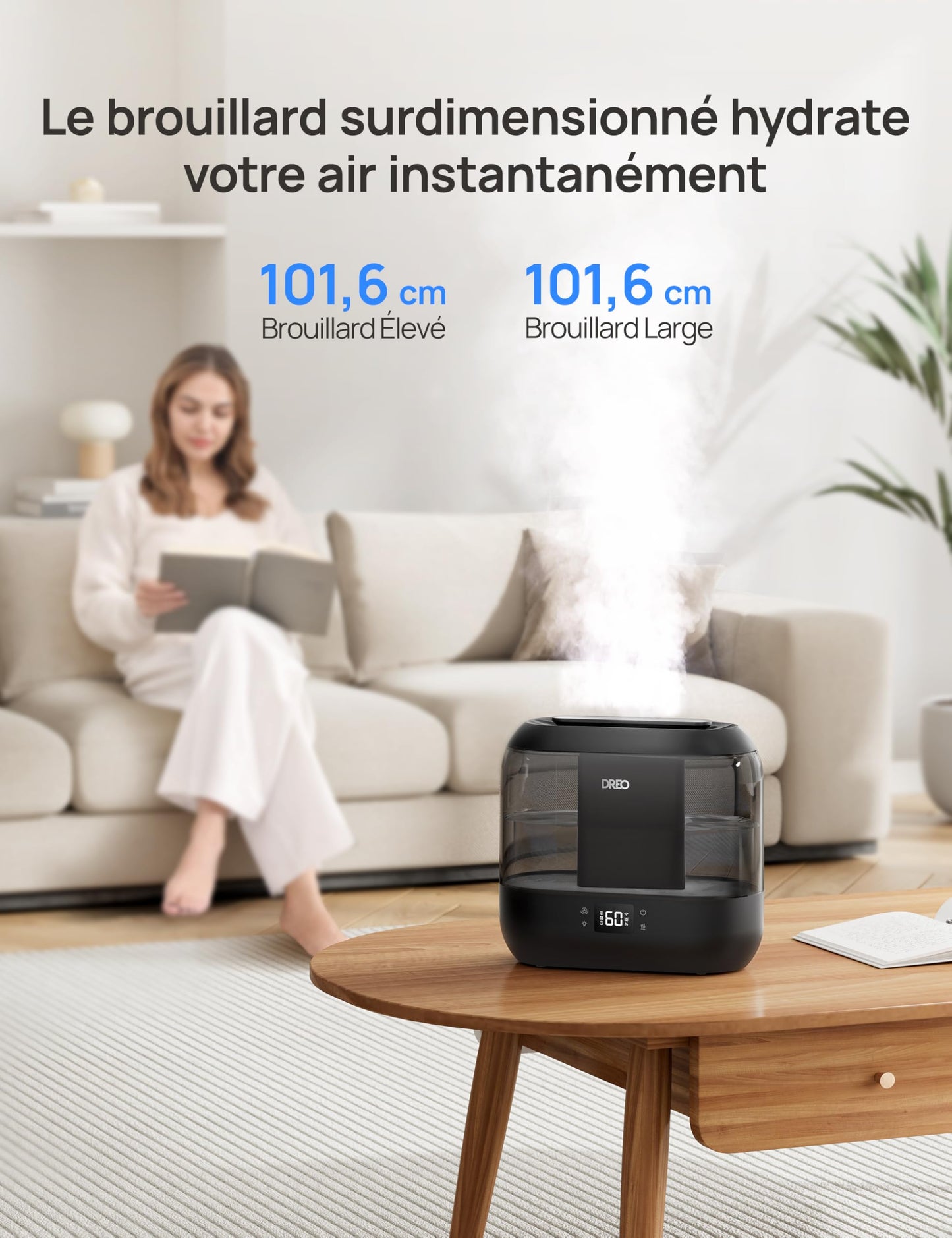 Dreo Smart Humidificateur pour chambre à coucher, Top Fill 4L Humidificateur de brume fraîche surdimensionné avec diffuseur d'huile et veilleuse, 32H d'autonomie, Silencieux pour la maison, le bureau