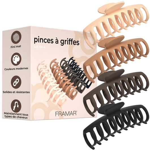 FRAMAR Grosse Pince Cheveux Femme - Pince a Cheveux Femme, Pinces à Cheveux Pour Femmes, Pince à Cheveux Femme, Pince Crabe Cheveux Femme, Hair Clip, Pinces Cheveux, Grande Pince Cheveux – Neutre 4pc