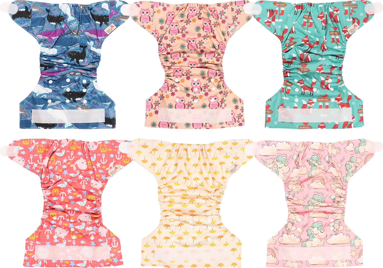 Littles & Bloomz Lot de 6 Couches Réutilisables Lavable pour Bébé avec Fermeture Crochet et Boucle, FLV2-0608