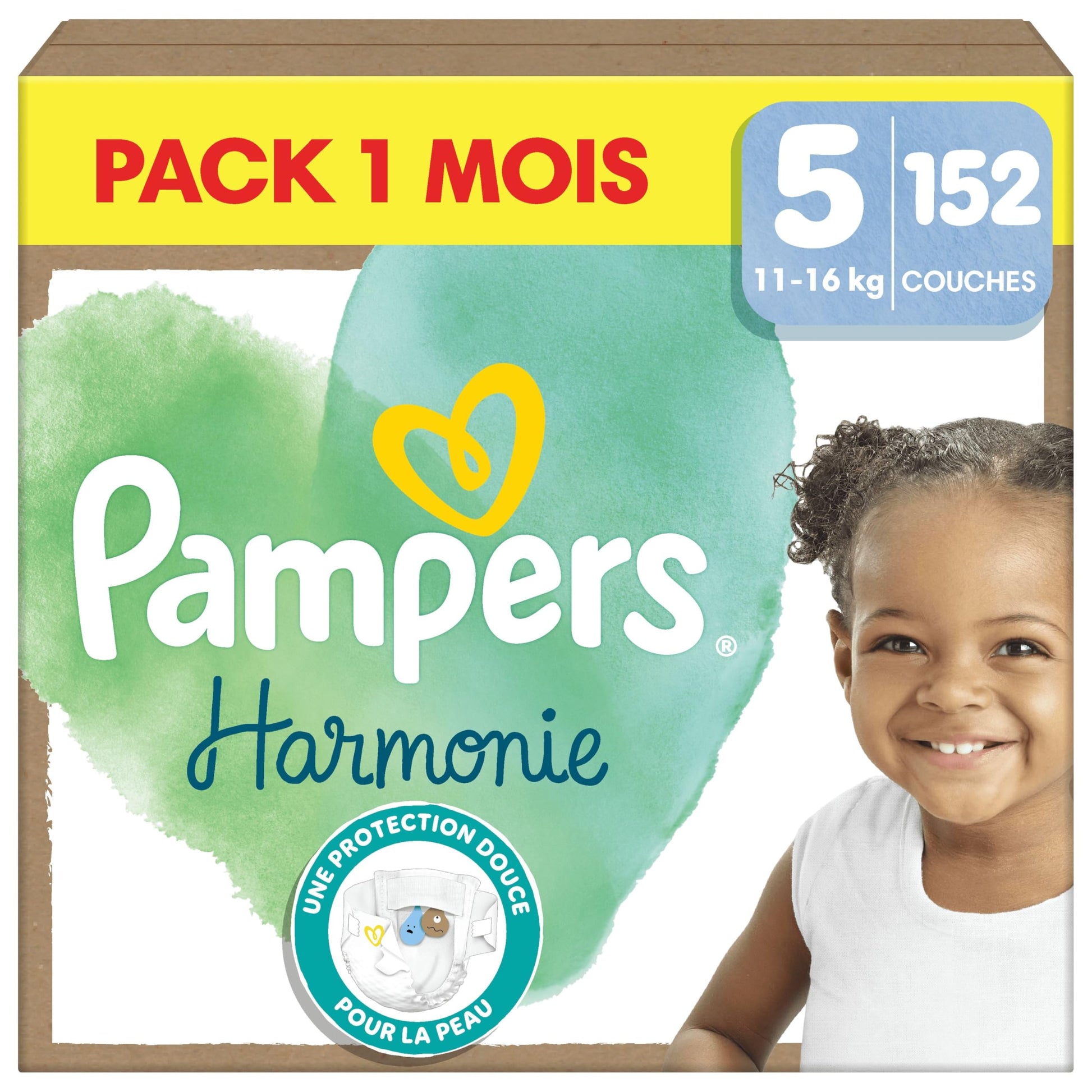 Pampers Harmonie, Taille 1, 180 Couches, 2-5kg, Protection Douce Pour La Peau Avec 100% D’Absorption Pampers, Pack 1 Mois