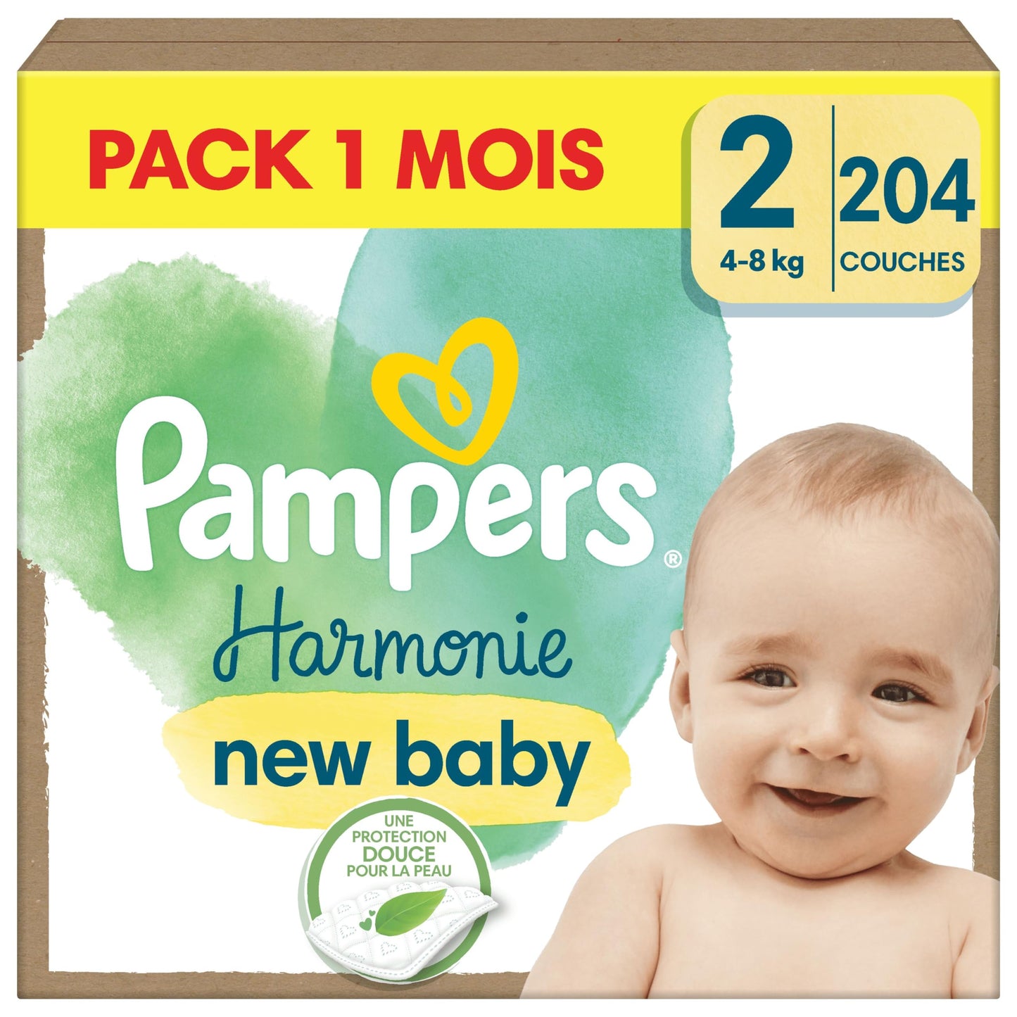 Pampers Harmonie, Taille 1, 180 Couches, 2-5kg, Protection Douce Pour La Peau Avec 100% D’Absorption Pampers, Pack 1 Mois