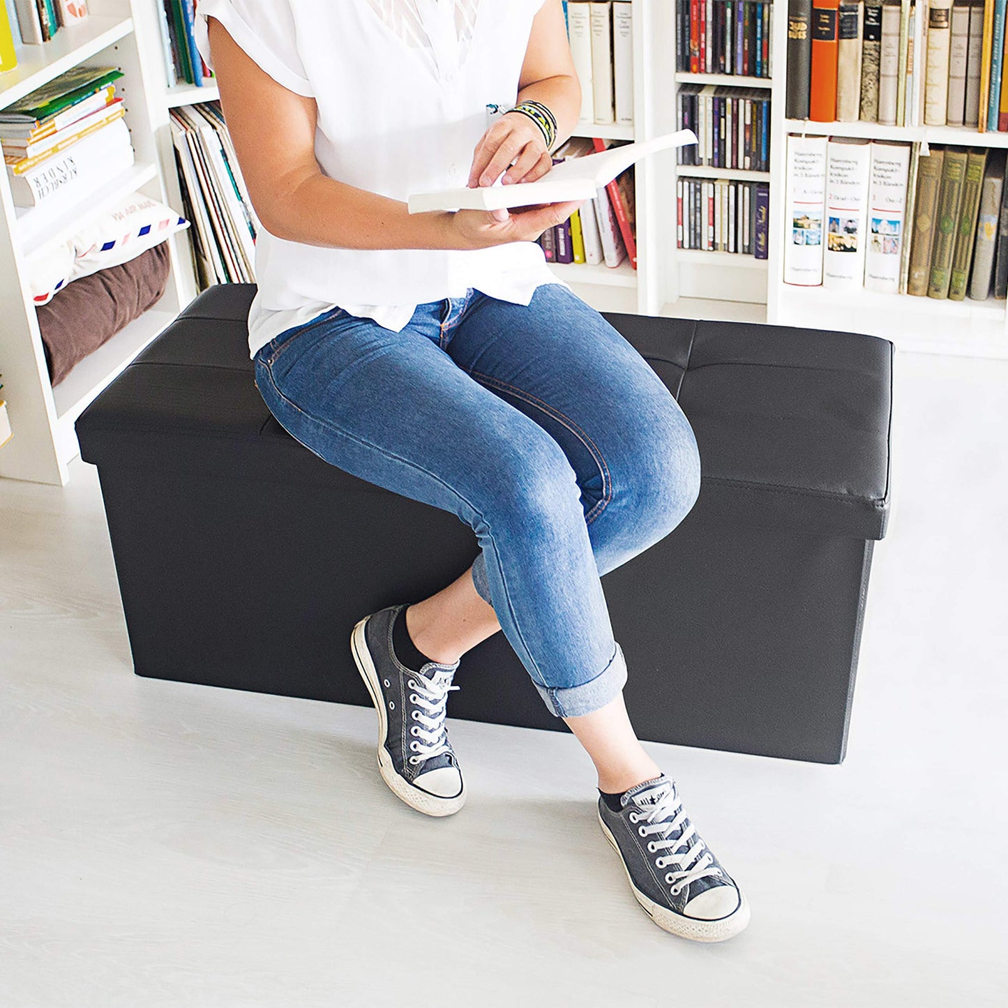 Relaxdays Banc de rangement pratique en simili cuir, 2 places, capacité de charge 300 kg, HLP : 38x76x38 cm, rouge foncé