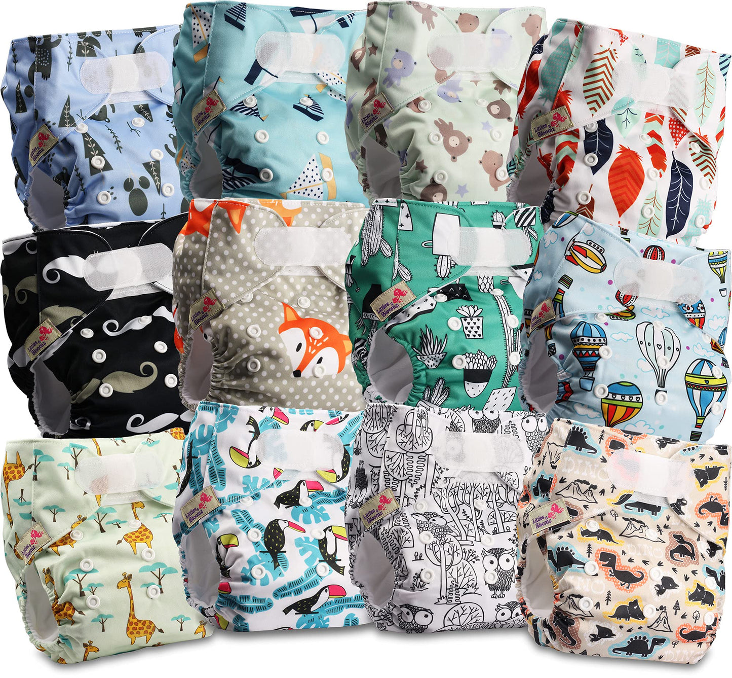 Littles & Bloomz Lot de 6 Couches Réutilisables Lavable pour Bébé avec Fermeture Crochet et Boucle, FLV2-0608
