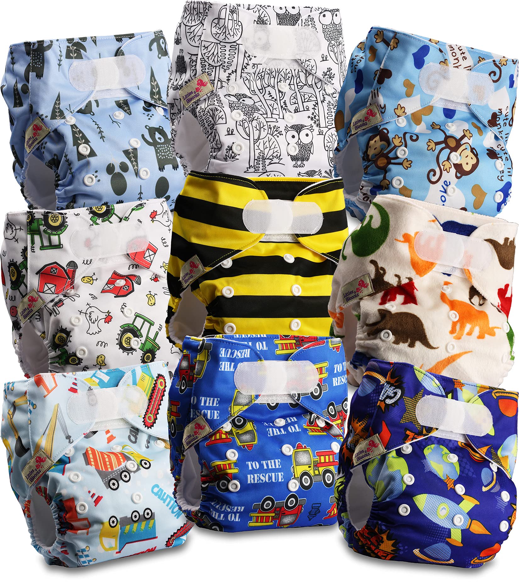 Littles & Bloomz Lot de 6 Couches Réutilisables Lavable pour Bébé avec Fermeture Crochet et Boucle, FLV2-0608