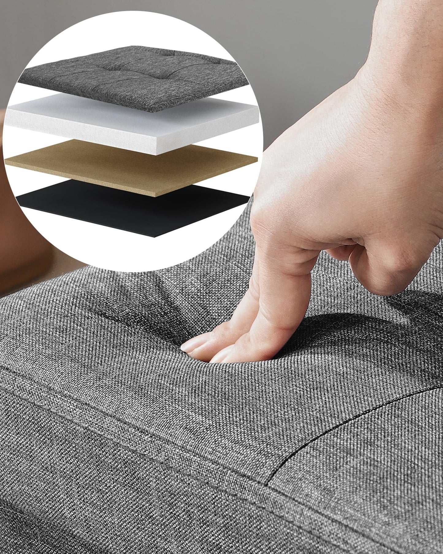 SONGMICS Banc Coffre Rangement, Tabouret, Repose-Pieds, Pouf Intérieur, Siège, pour Salon, Chambre, Entrée, 38 x 110 x 38 cm, Gris Foncé LSF77K