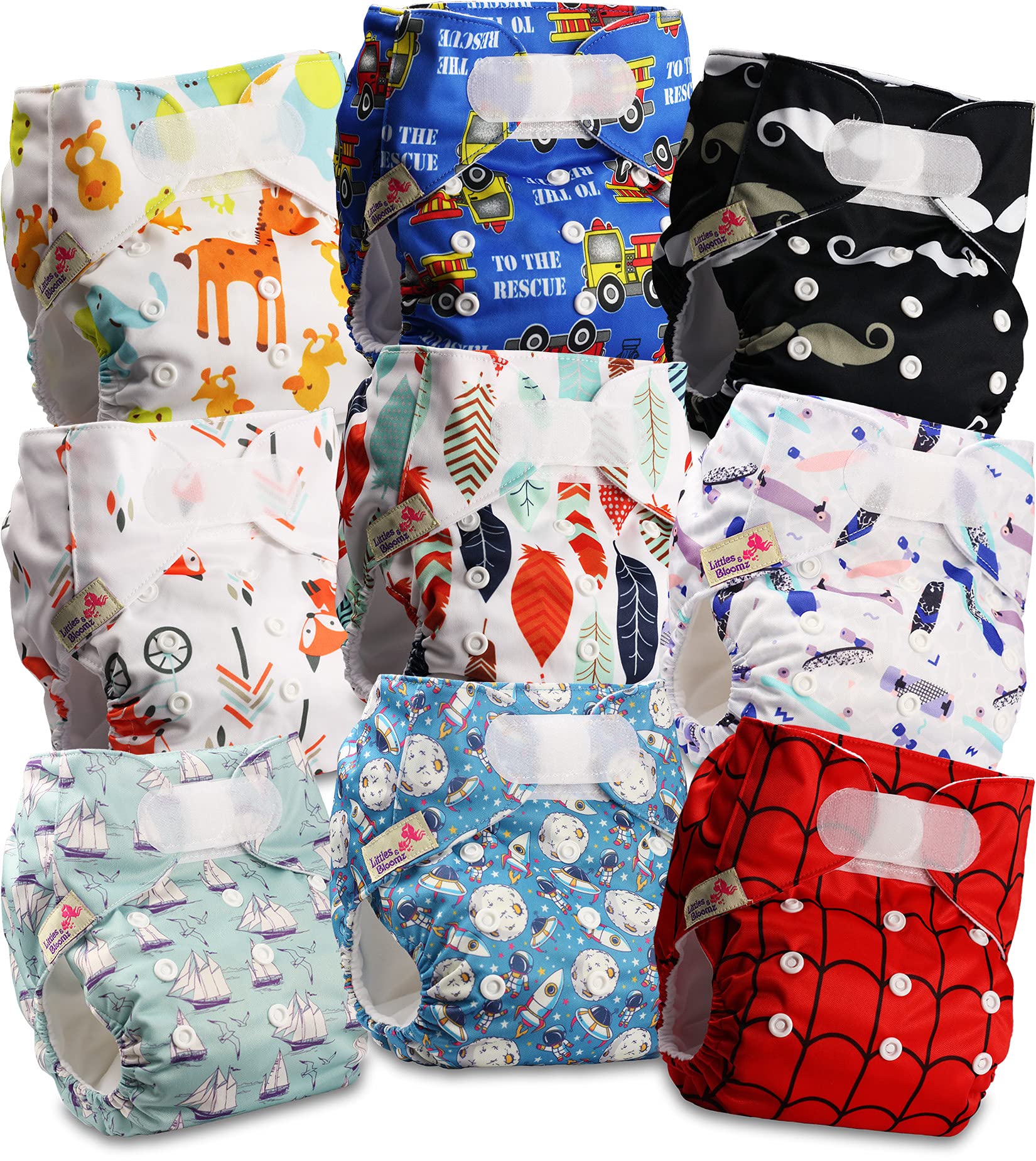 Littles & Bloomz Lot de 6 Couches Réutilisables Lavable pour Bébé avec Fermeture Crochet et Boucle, FLV2-0608