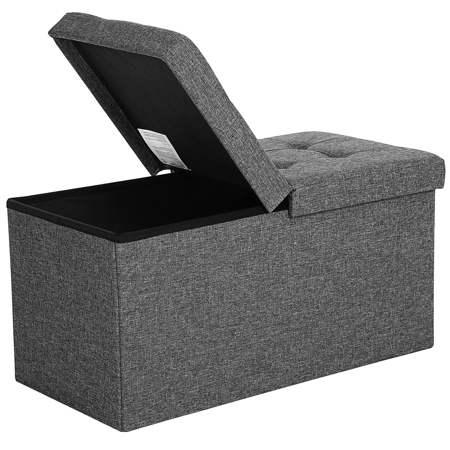 SONGMICS Banc avec Espace de Rangement, Coffre de Rangement avec Couvercle, Pliable, Capacité de Charge 300 kg, 80L, 38 x 76 x 38 cm, Tissu Façon Lin, Gris Foncé LSF46GYZ