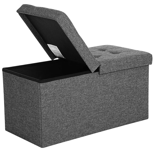 SONGMICS Banc avec Espace de Rangement, Coffre de Rangement avec Couvercle, Pliable, Capacité de Charge 300 kg, 80L, 38 x 76 x 38 cm, Tissu Façon Lin, Gris Foncé LSF46GYZ