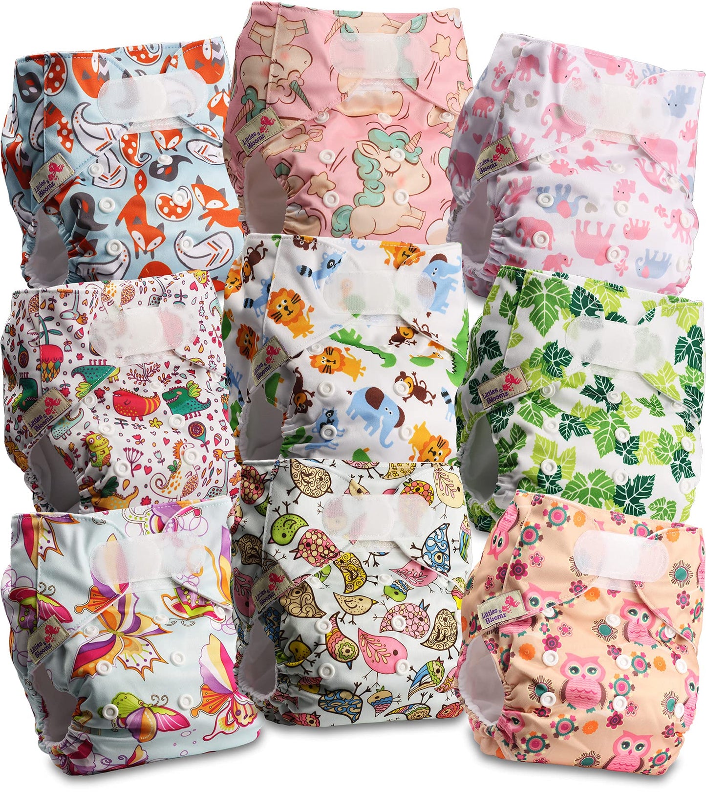 Littles & Bloomz Lot de 6 Couches Réutilisables Lavable pour Bébé avec Fermeture Crochet et Boucle, FLV2-0608