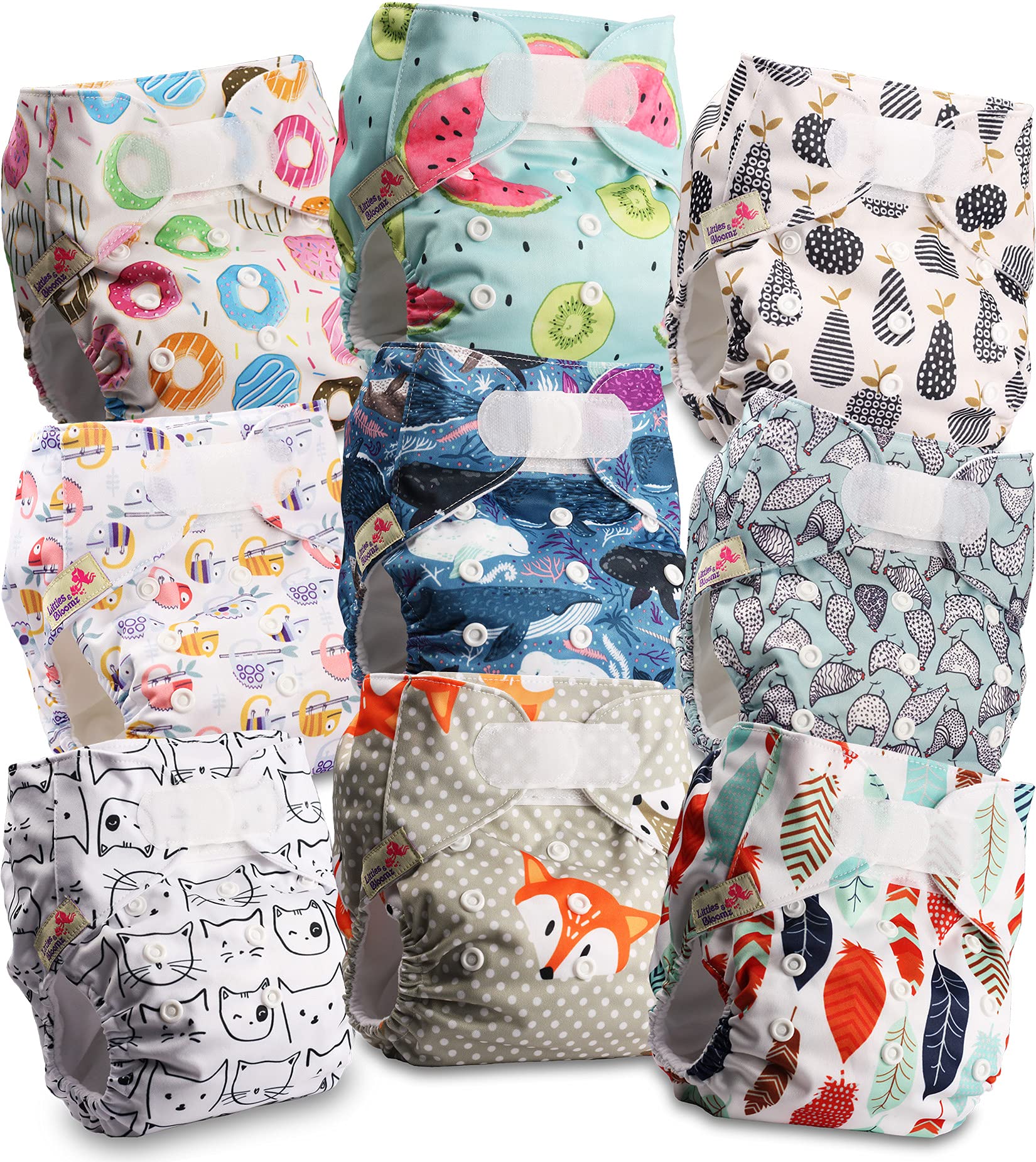 Littles & Bloomz Lot de 6 Couches Réutilisables Lavable pour Bébé avec Fermeture Crochet et Boucle, FLV2-0608