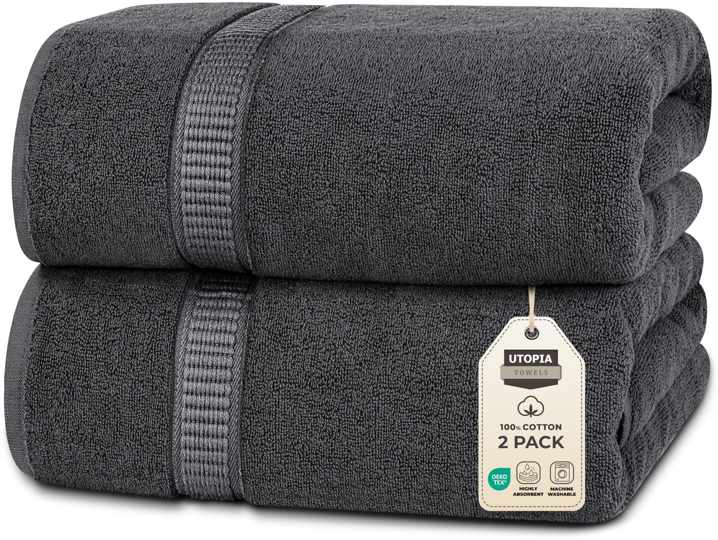 Utopia Towels - Luxueux Drap de Bain géant 2 pièces, 100% Coton filé à Anneaux, très Absorbant et à séchage Rapide, Serviette de Bain/Serviette de Sauna, Super Douce (90 x 180 cm, Gris)