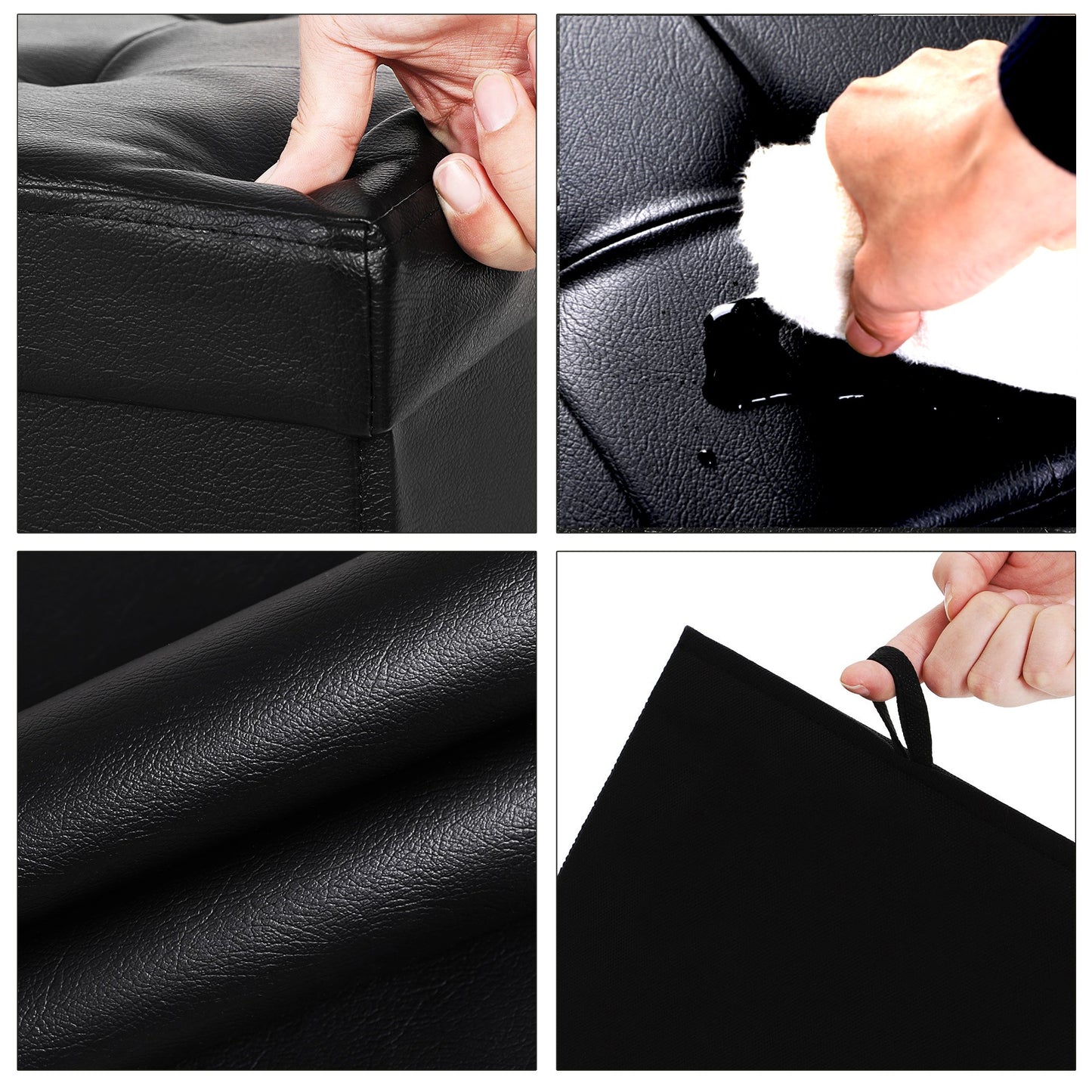 SONGMICS Banc de Rangement Pliable 80L, Coffre, Tabouret, Repose-pieds, Bout de Lit, Charge Statique Maximale 300 kg, Revêtement en PVC, Rembourré, Noir LSF105