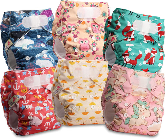 Littles & Bloomz Lot de 6 Couches Réutilisables Lavable pour Bébé avec Fermeture Crochet et Boucle, FLV2-0608