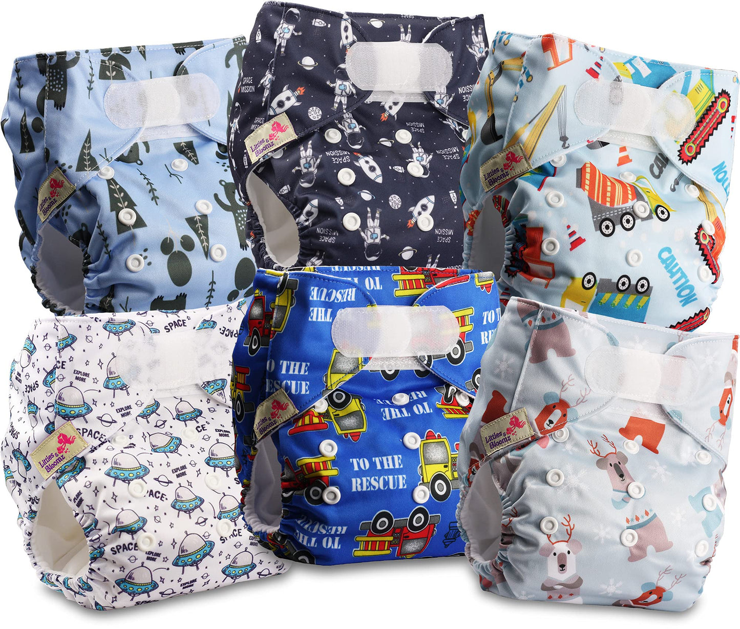 Littles & Bloomz Lot de 6 Couches Réutilisables Lavable pour Bébé avec Fermeture Crochet et Boucle, FLV2-0608