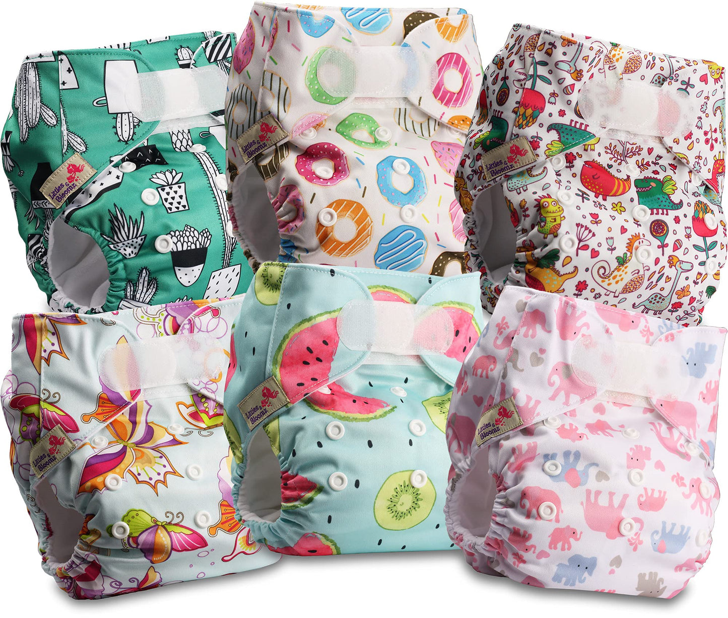 Littles & Bloomz Lot de 6 Couches Réutilisables Lavable pour Bébé avec Fermeture Crochet et Boucle, FLV2-0608