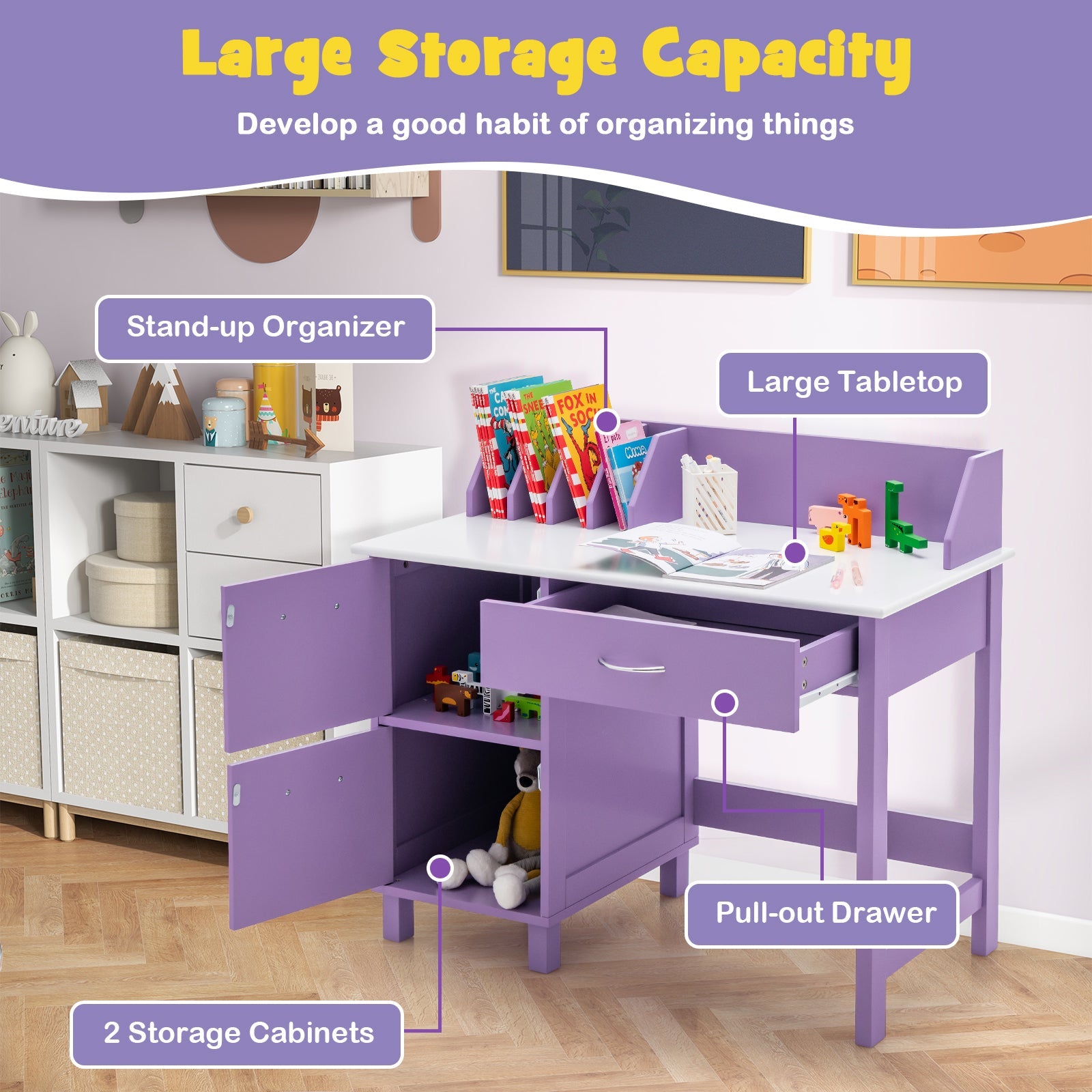 NNECW Kids Learning Desk &amp;amp; Chair Set  for Bedroom &amp;amp; Study Room-Purple-2