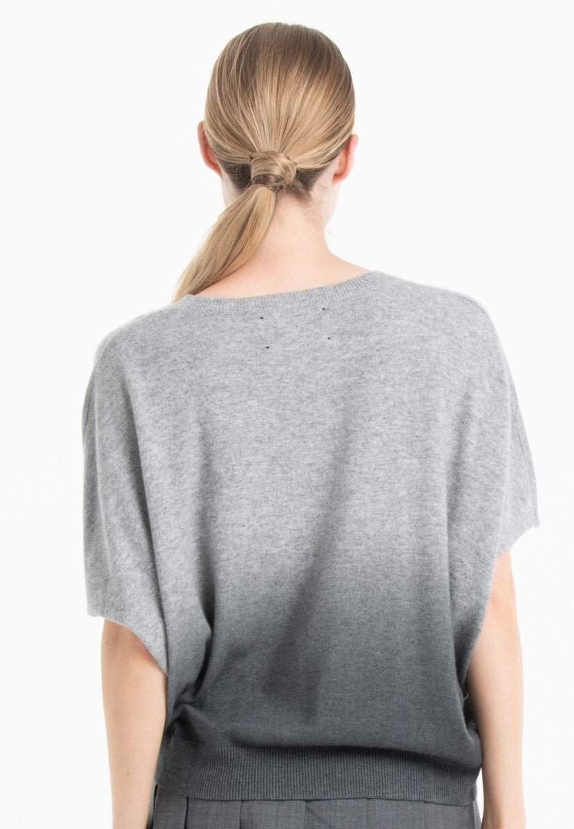 Pull col V cachemire gris clair/gris anthracite femme - RIA 7B-3