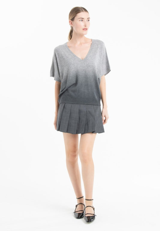 Pull col V cachemire gris clair/gris anthracite femme - RIA 7B-1