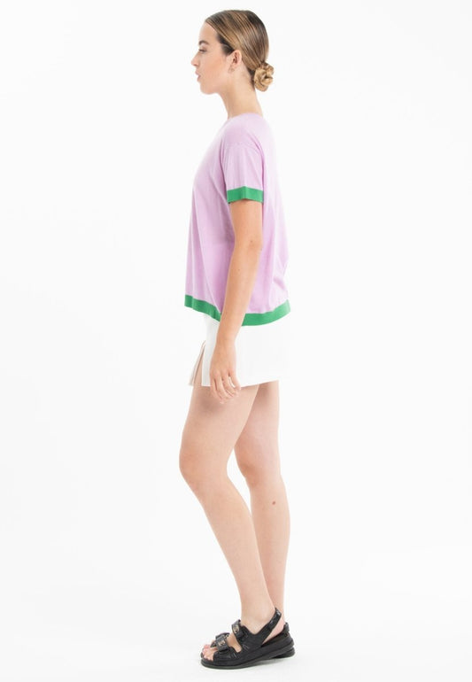 T-shirt col rond ultrafin cachemire et laine lavande/vert femme - KELLY 1-1
